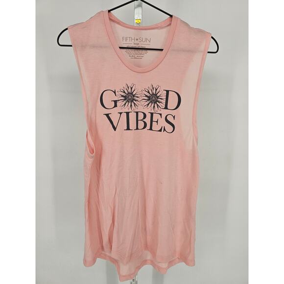 Fifth Sun Womens Sz L Tank Top Light Pink Good Vibes Floral Lightweight - Picture 1 of 3
